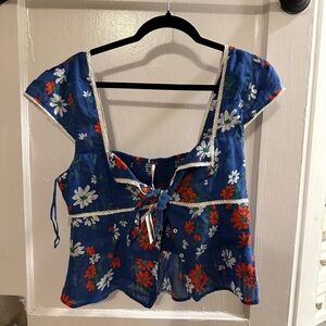 Free People Floral Blue Women's Top
